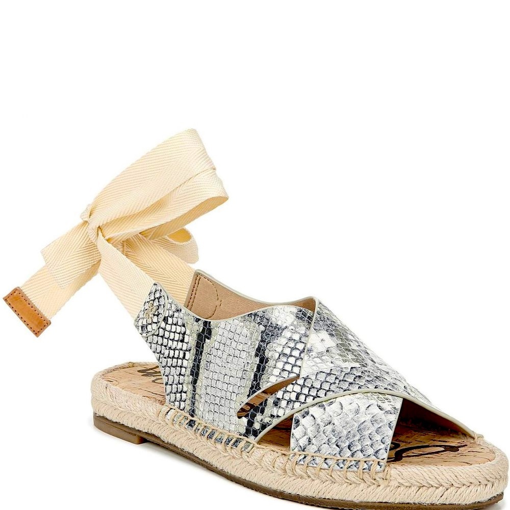 Sam Edelman Grey Alisha Tie Slingback Espadrille Sandals Snake Print 10.5 New